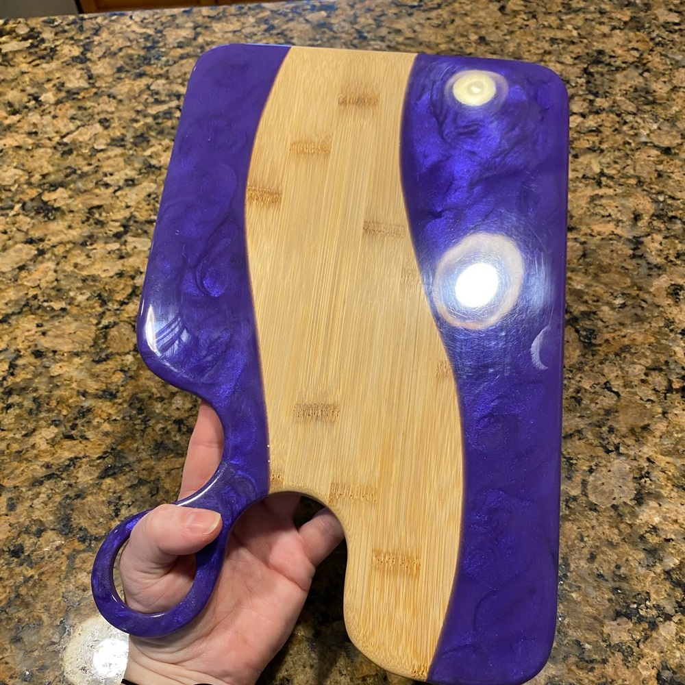 Homemade bamboo and resin serving board.